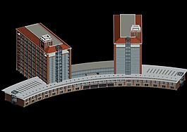弧形教学楼3D模型设计