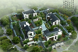 复古青砖瓦房鸟瞰图3D模型