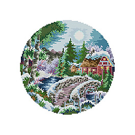 十字绣风景图纸圆形四季冬图片