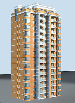 塔式屋顶高层住宅建筑3D模型