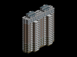 欧式塔式高层住宅建筑3D模型