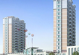 两栋高层板式住宅楼建筑效果图