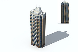 独栋高层天台塔式住宅楼3D模型