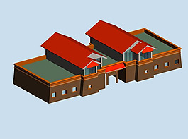 红坡顶简模建筑3D模型