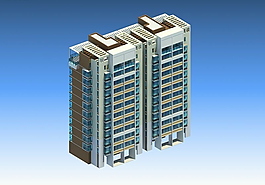 小高层双联塔式住宅楼模型