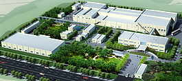 现代公司厂房3d模型鸟瞰图