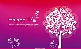 红色浪漫树花鸟唯美