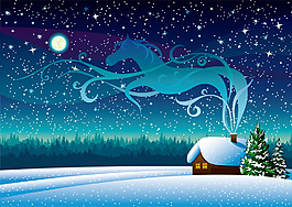 卡通雪夜原野插画矢量素材
