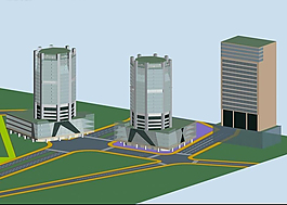 三栋现代风格公共建筑商业办公楼3D模型