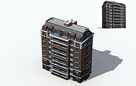 现代屋檐式高层住宅建筑3D模型图