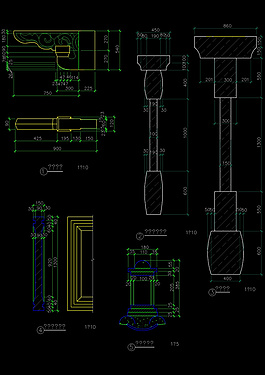 房屋門廊柱子cad圖紙各種柱子模塊古代柱子中央柱子詳圖cad圖紙柱子