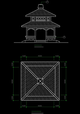 重檐亭顶层结构图