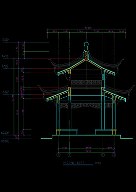 重檐亭剖面图