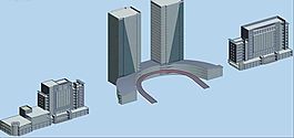 现代U形高层建筑底3D模型图