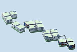 现代规则田字排列建筑群3D模型图