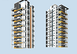 两栋高层塔式住宅楼3D模型