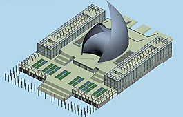 现代海豚造型艺术风格建筑3D模型