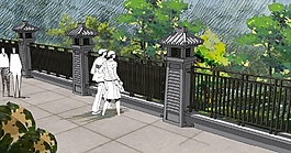 公园仿古围墙施工详图效果图