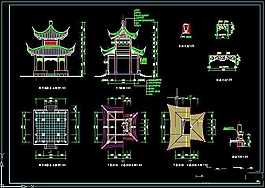 四方重檐亭CAD建筑图纸