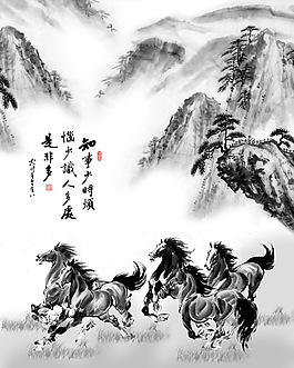 移门素材玄关画国画山水画水墨画