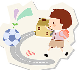 上学的男孩插画