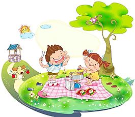 小朋友在郊外野餐图片