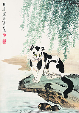 柳荫观鱼