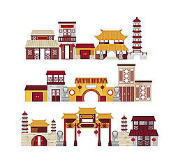 卡通中国传统建筑矢量素材