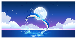 海豚戏水图