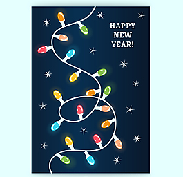 缤纷彩灯串新年贺卡矢量素材.