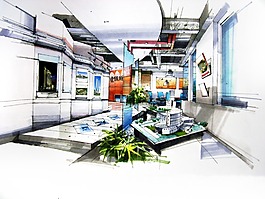 娱乐场所透视图手绘图片素材