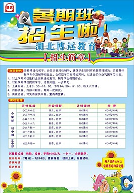 暑期班培训招生海报