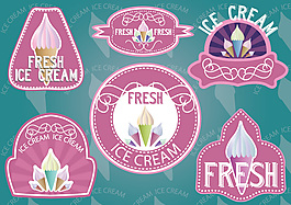 彩色奶油冰淇淋标签矢量素材.
