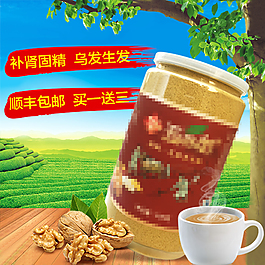 淘宝主图 核桃粉芝麻黑豆粉绿色素材PSD
