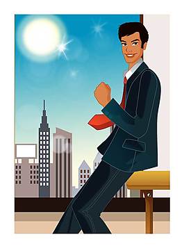 商务男性建筑插画矢量图