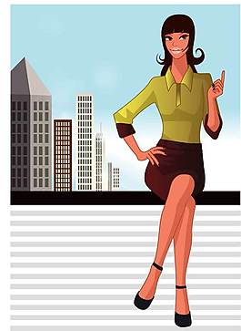坐着的时尚都市美女风景画