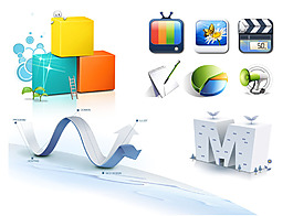 色块电视影视写字图表喇叭等商务网页素材