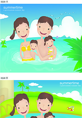 夏日风景家庭人物ai图