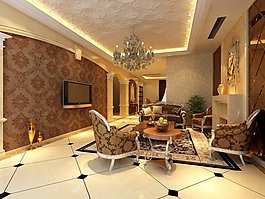 小型别墅客厅模型