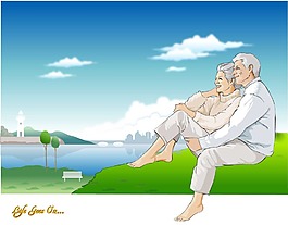 坐着休息的老夫妇