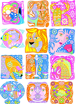 创意艺术图腾十二星座矢量