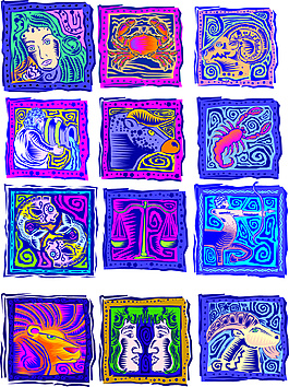 创意艺术图腾十二星座矢量