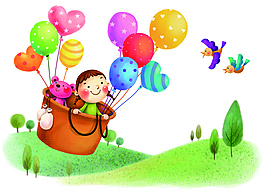 搭熱氣球的小女孩