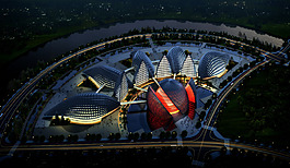 建筑夜景鸟瞰图