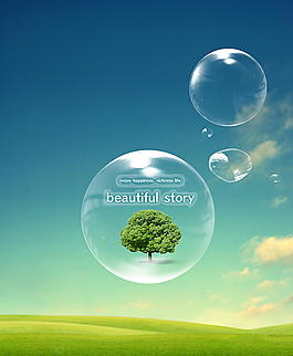 蓝天白云绿草地PSD素材