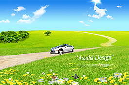 蓝天白云草地PSD文件免费下载