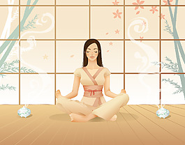矢量时尚美女打坐图