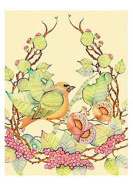 唯美花鸟插画图片psd素材
