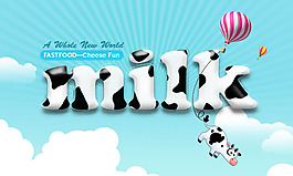 奶牛图案milk字体psd素材
