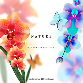 超美花朵蝴蝶矢量素材